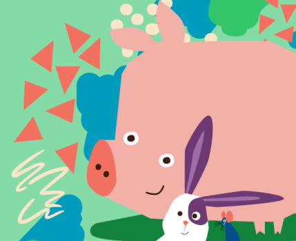 desenho infantil de um porquinho e de um coelhinho