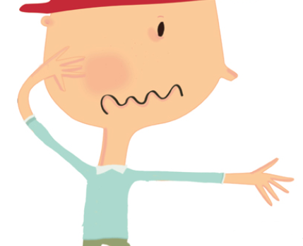 Desenho de criança, com um boné vermelho