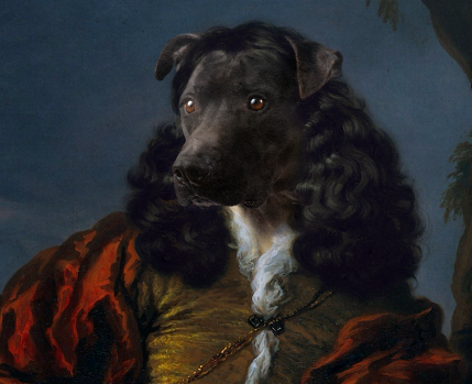 Cão em pose num quadro renascentista
