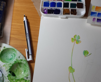 Desenho a aguarela e materiais de pintura