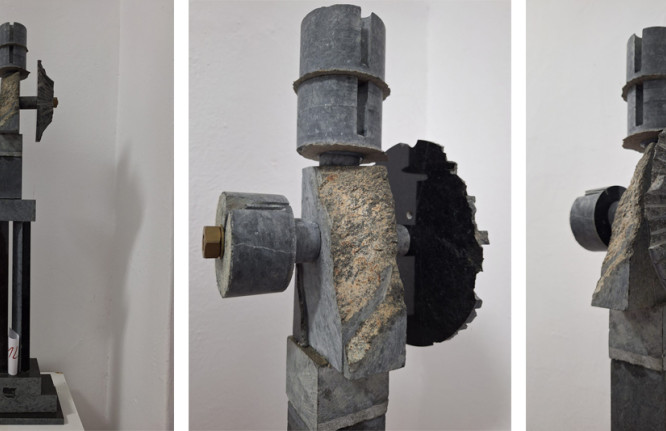 3 vistas da escultura "Guerreiro", de João Cutileiro