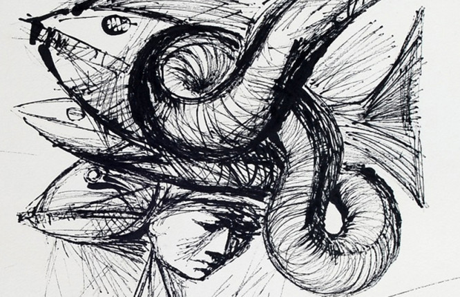 Desenho a lápis de uma vendedoura ambulante