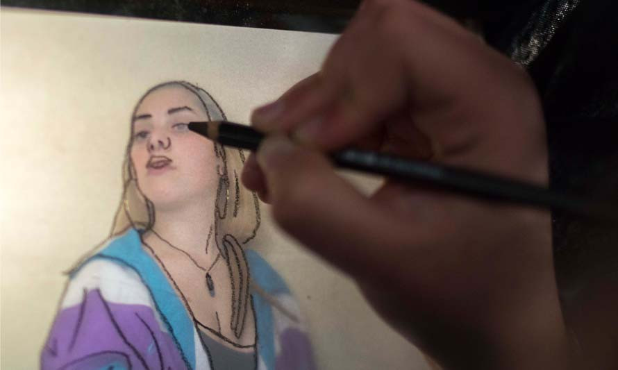 Retrato com câmara de desenhar