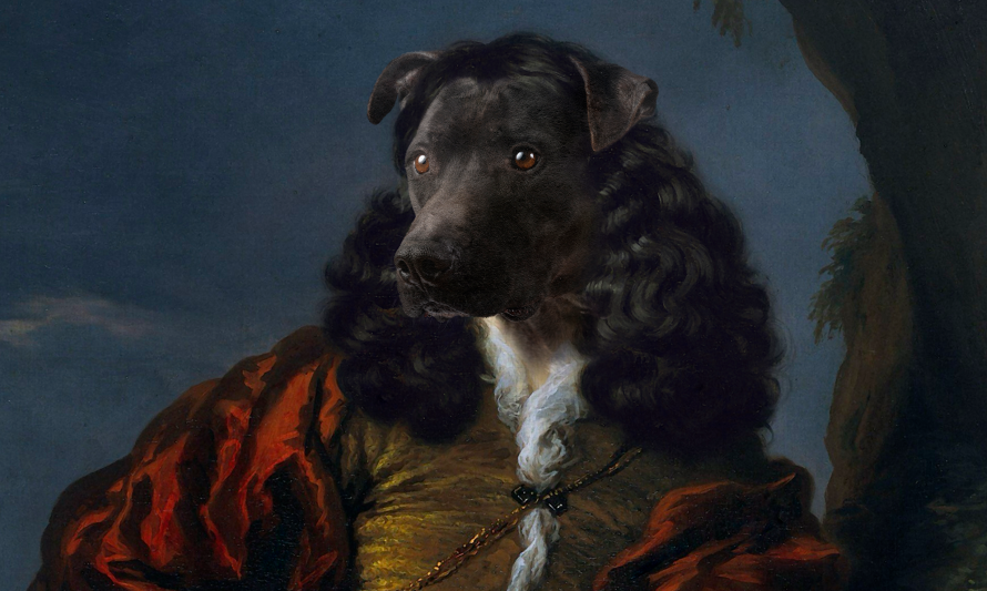 Cão em pose num quadro renascentista