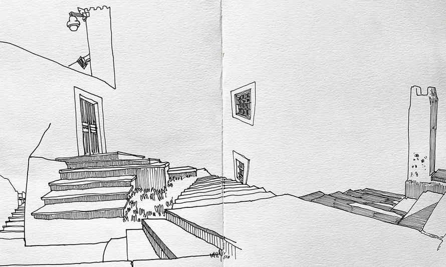 Desenho de várias escadas interligadas