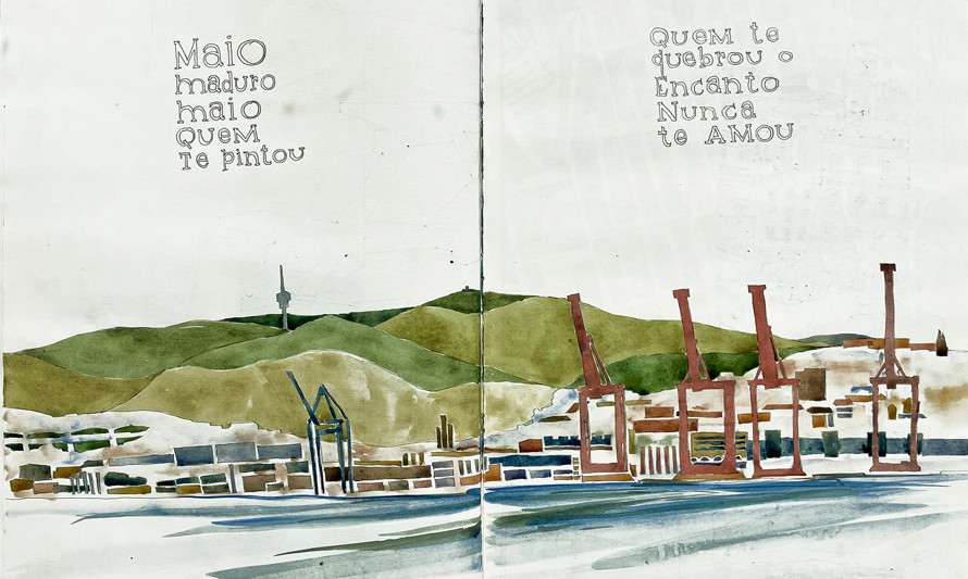 Desenho de vista do rio e de Lisboa