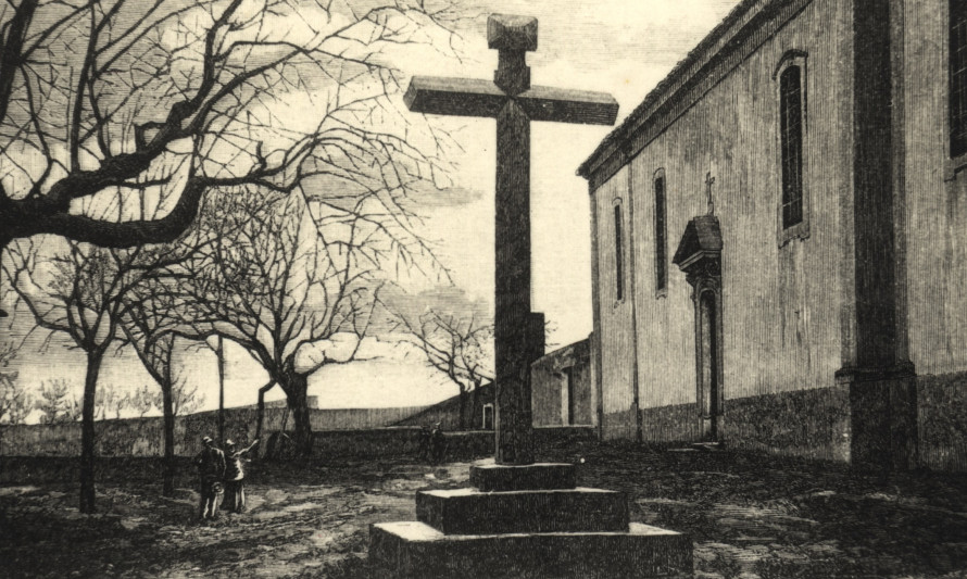 Imagem representativa de Convento de São Paulo / Seminário de São Paulo. Adro da Igreja: Calvário. Cruzeiro assente em pedestal (Arquivo Fotográfico do Museu de Almada).