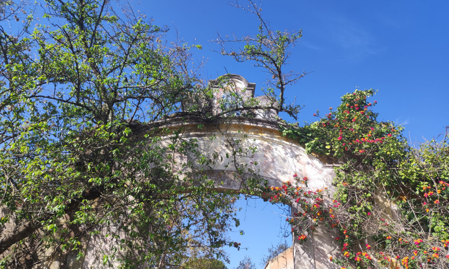 Imagem representativa de Quinta do Alemão / Quinta de Cima. Pormenor do pórtico de entrada encimada por painel de azulejos de temática religiosa.