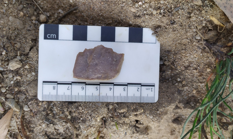 Imagem representativa de Robalo. Fragmento de lâmina quartzítica denticulada identificada em trabalho de campo (2021).