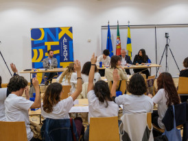 alunos a votar de braço no ar