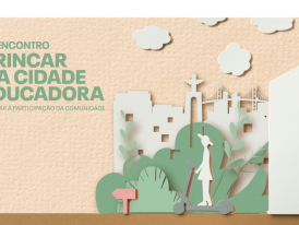ilustração da silhueta da cidade de Almada com crianças