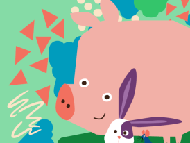 desenho infantil de um porquinho e de um coelhinho
