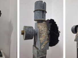 3 vistas da escultura "Guerreiro", de João Cutileiro