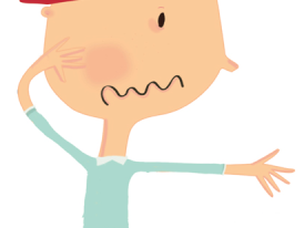 Desenho de criança, com um boné vermelho