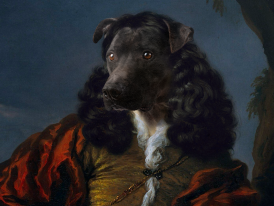 Cão em pose num quadro renascentista