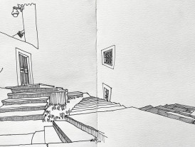 Desenho de várias escadas interligadas