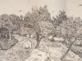 Árvores desenhadas a carvão por Van Gogh