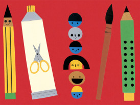 Ilustração mostrando lápis e colas