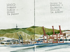 Desenho de vista do rio e de Lisboa