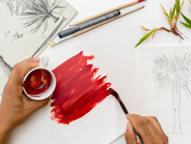 mãos a pintar com sangue de drago