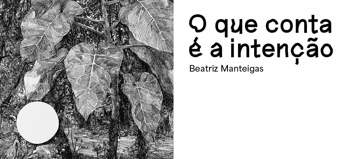 Desenho a preto e branco e título da exposição