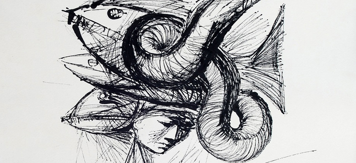 Desenho a lápis de uma vendedoura ambulante