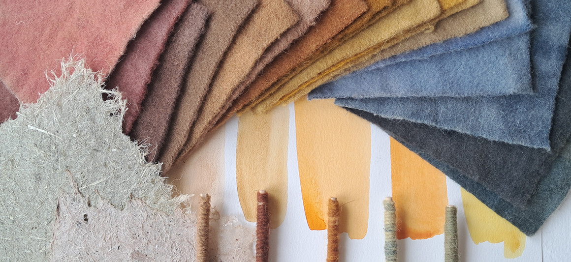 Matérias-primas e materiais d’O Chão das Artes (exemplos de tintas e tingimentos com materiais do jardim)