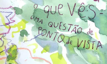 Aguarela abstracta em tons azul, amarelo e verde